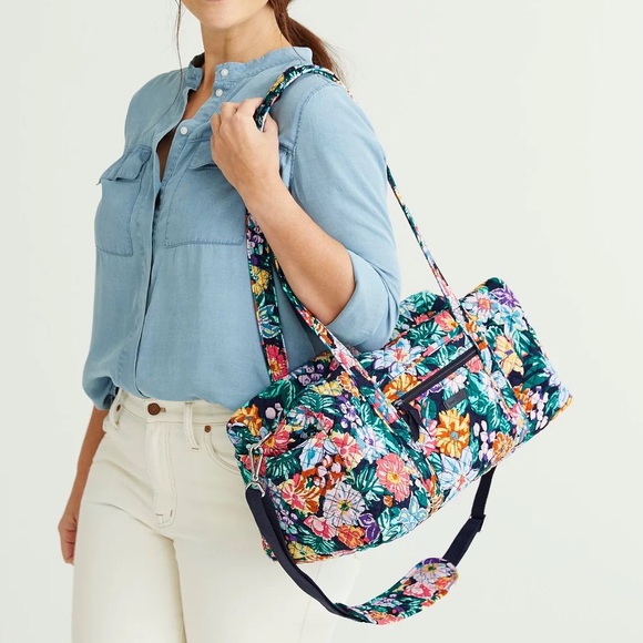 Vera Bradley Small Travel Duffel Bag Happy Blooms - Picture 8 of 14